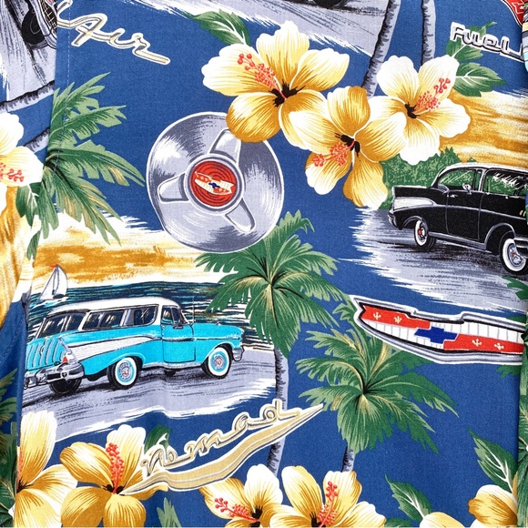 REYN Spooner Hawaiian shirt vintage cars print nomad belair hot rod 50s Chevy - Picture 5 of 9